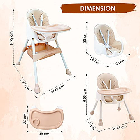 Sunbaby Mealtime 3 In 1 Baby High Chair W/Feeding Tray For Babies Food, Booster Seat For Dining Table ,W/ Safety Protection Belt, Height Adjustable, Soft Cushion, Toddlers Activity Table & Chair Set(Beige)