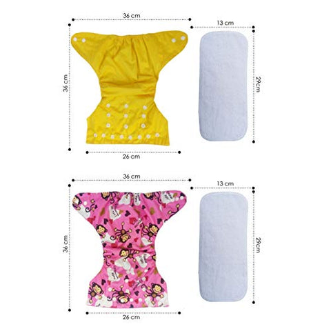 Sunbaby "TICKY BOTTOM" set of 4 Reusable Washable Waterproof Baby Cloth Diaper + Open Pocket Diaper, Adjustable 4 in 1 size for Growing Babies