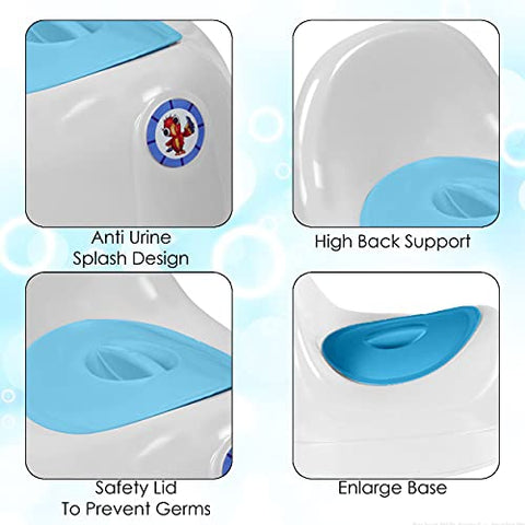 Sunbaby Potty Toilet Trainer Seat/Chair with Lid and High Back Support for Toddler Boys Girls Age 7 Months to 3 Years (BLUE-WHITE)