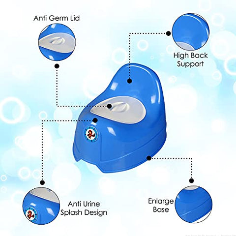 Sunbaby Potty Toilet Trainer Seat/Chair with Lid and High Back Support for Toddler Boys Girls Age 7 Months to 3 Years (BLUE-WHITE)