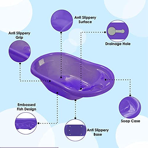 Sunbaby Anti Slip Big Plastic Bath Chair Seat Sling With Non Slip Strong Suction For Bathing With Water,baby Shower ,bubble Bath Infant Newborn, Few Months Old Toddlers (BLUE)