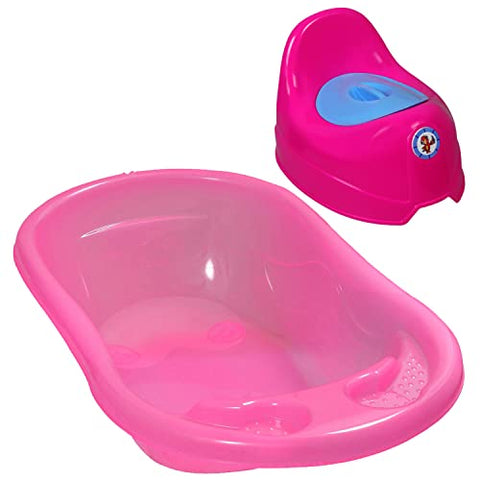 Sunbaby Combo of Splash Baby Antislip Big Bathtub for Water Bath & Baby Potty Trainer (Red-White)