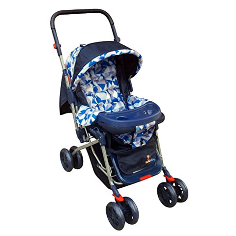 Sunbaby Bloom Stroller/Pram for New Born 0-3 Years,Extra Wide/Thick Cushion seat,2 Food Trays, Reversible Handle,Mosquito Net for Kids/Toddler,Foldable Canopy Stroller