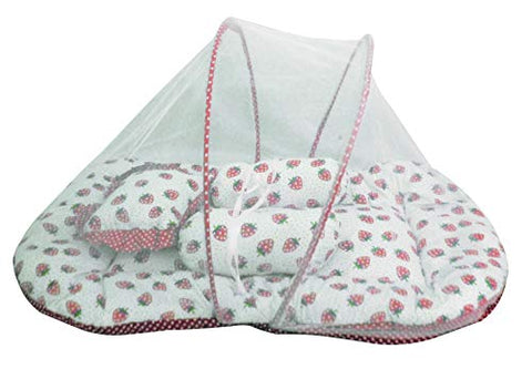 Sunbaby Baby Bedding with Mosquito Net Bed for New Born Baby-0 to12 Months (Red, with Bolster)
