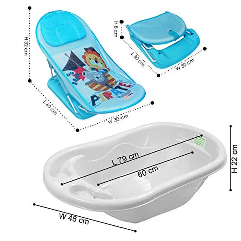 Sunbaby Combo of Anti-Slip Plastic Baby Bathtub with Drain Plug & Baby Bath seat for New Born Babies for Bathing