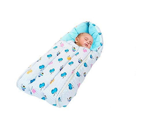 Sunbaby Reversible Travel Carry Wrap Sleeping Bag /Sack to Protect Your New Born Baby from Cold Winter Season,Keep Your Child Warm in The Crib or Bed Also Protects Infants Head (Blue)