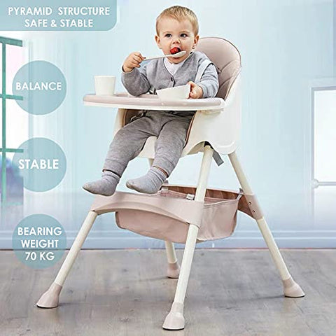 Sunbaby Mealtime 3 In 1 Baby High Chair W/Feeding Tray For Babies Food, Booster Seat For Dining Table ,W/ Safety Protection Belt, Height Adjustable, Soft Cushion, Toddlers Activity Table & Chair Set(Beige)