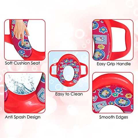 Sunbaby Soft Cushion Baby Potty Seat with Handle Support (WHITE-RED)