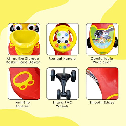 Completely Assembled SUNBABY Funtime Magic Car | Ride-on Baby Car| Kids Push Car | Swing Car | Safe Comfortable Seats & Durable| Ride on Toy Car for Kids| Twister Ride on|Magic Toy Car|Kids Ride On| Push Rider|Steering Music & Lights|For Kids age 2+