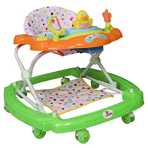 SUNBABY Musical Piano Duck Baby Rocking Walker, Height Adjustable, Light & Musical Toys, Rattles, Double Stitching Soft Cushioned Seat , Age 6-24 Months.(Green-Orange)