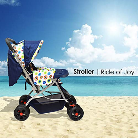 Sunbaby Bloom Stroller/Pram for New Born 0-3 Years,Extra Wide/Thick Cushion seat,2 Food Trays, Reversible Handle,Mosquito Net for Kids/Toddler,Foldable Canopy Stroller