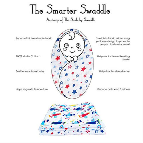 Sunbaby Cocoon- Baby Swaddle/Muslin Blanket/Receiving Blankets/Baby Wrap/Baby Bath Towel for New Born Babies, 100% Pure Organic Cotton, Soft & Breathable, Pack of 2(Fly in The Sky Among The Stars)