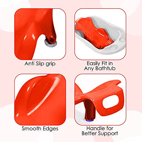 Sunbaby Antislip Infant Kids Bathtub bathing For New Born babies 0 months to 2 year with soap shampoo holder,Drain Plug (RED)