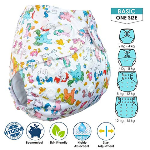 Sunbaby "TICKY BOTTOM" set of 4 Reusable Washable Waterproof Baby Cloth Diaper + Open Pocket Diaper, Adjustable 4 in 1 size for Growing Babies