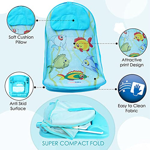Sunbaby"First Bath" Net Deluxe Bather w/Padded Cushion for Baby, Safety Anti Slip Rubber-for Newborn/Infants,Portable Foldable Bathing wash Training Seat for Baby boy, Girl 0-6 Months (Pink)
