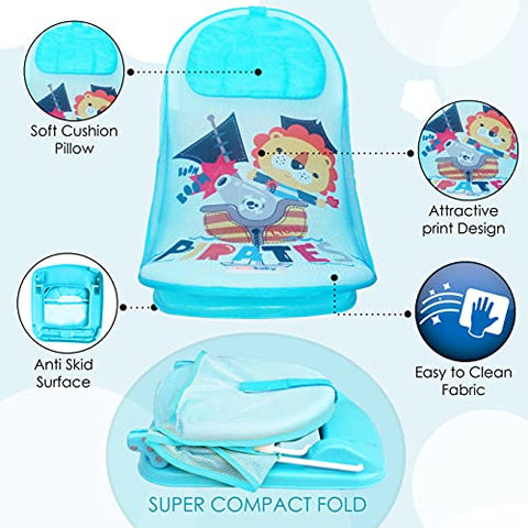 Sunbaby"First Bath" Net Deluxe Bather w/Padded Cushion for Baby, Safety Anti Slip Rubber-for Newborn/Infants,Portable Foldable Bathing wash Training Seat for Baby boy, Girl 0-6 Months (Pink)