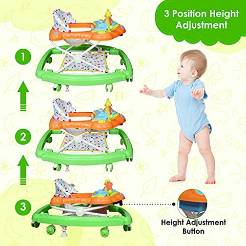 SUNBABY Musical Piano Duck Baby Rocking Walker, Height Adjustable, Light & Musical Toys, Rattles, Double Stitching Soft Cushioned Seat , Age 6-24 Months.(Green-Orange)