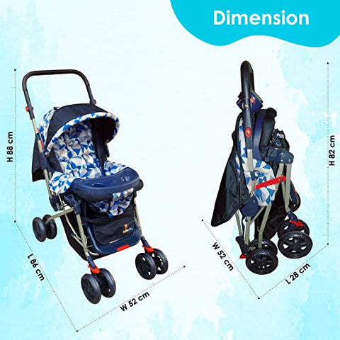 Sunbaby Bloom Stroller/Pram for New Born 0-3 Years,Extra Wide/Thick Cushion seat,2 Food Trays, Reversible Handle,Mosquito Net for Kids/Toddler,Foldable Canopy Stroller