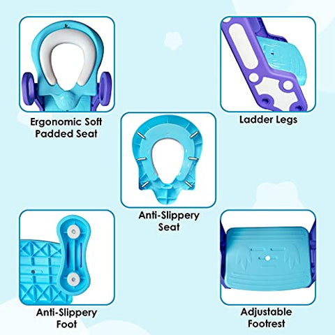 Sunbaby Potty Toilet Trainer Seat/Chair with Lid and High Back Support for Toddler Boys Girls Age 7 Months to 3 Years (BLUE-WHITE)