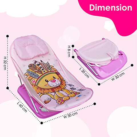 Sunbaby"First Bath" Net Deluxe Bather w/Padded Cushion for Baby, Safety Anti Slip Rubber-for Newborn/Infants,Portable Foldable Bathing wash Training Seat for Baby boy, Girl 0-6 Months (Pink)