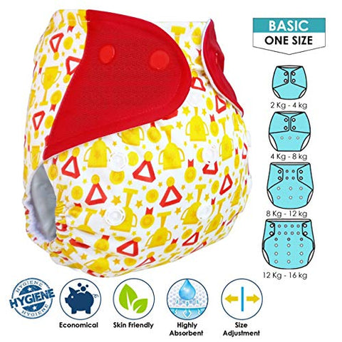 Sunbaby "TICKY BOTTOM" set of 4 Reusable Washable Waterproof Baby Cloth Diaper + Open Pocket Diaper, Adjustable 4 in 1 size for Growing Babies