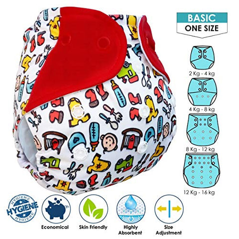 Sunbaby "TICKY BOTTOM" set of 4 Reusable Washable Waterproof Baby Cloth Diaper + Open Pocket Diaper, Adjustable 4 in 1 size for Growing Babies