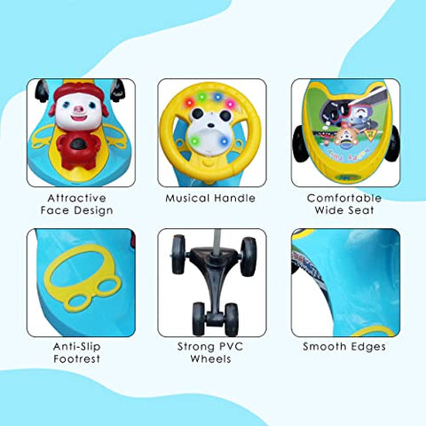 Completely Assembled SUNBABY Funtime Magic Car | Ride-on Baby Car| Kids Push Car | Swing Car | Safe Comfortable Seats & Durable| Ride on Toy Car for Kids| Twister Ride on|Magic Toy Car|Kids Ride On| Push Rider|Steering Music & Lights|For Kids age 2+