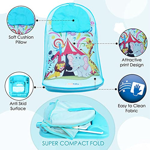 Sunbaby"First Bath" Net Deluxe Bather w/Padded Cushion for Baby, Safety Anti Slip Rubber-for Newborn/Infants,Portable Foldable Bathing wash Training Seat for Baby boy, Girl 0-6 Months (Pink)
