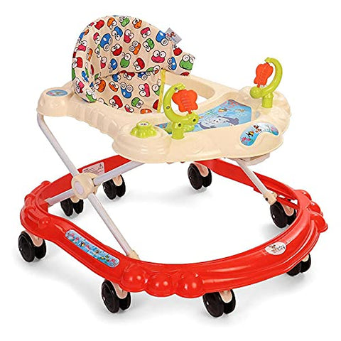 Sunbaby Baby Walker Kids Activity Rattle Toys for Babies Cycle, Adjustable Height, Thick, Safe & Comfortable Seat, Rotatable Wheel, Music Button, for Infant of 6 to 20 Months (White-RED)