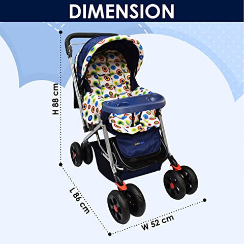 Sunbaby Bloom Stroller/Pram for New Born 0-3 Years,Extra Wide/Thick Cushion seat,2 Food Trays, Reversible Handle,Mosquito Net for Kids/Toddler,Foldable Canopy Stroller