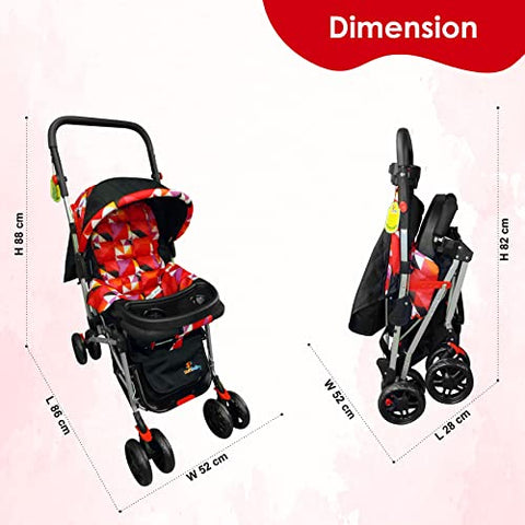Sunbaby Bloom Stroller/Pram for New Born 0-3 Years,Extra Wide/Thick Cushion seat,2 Food Trays, Reversible Handle,Mosquito Net for Kids/Toddler,Foldable Canopy Stroller