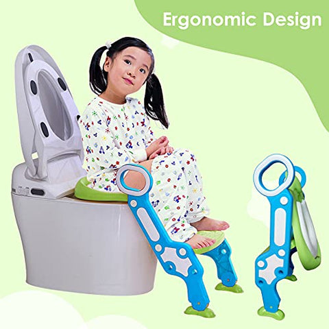 Sunbaby Potty Toilet Trainer Seat/Chair with Lid and High Back Support for Toddler Boys Girls Age 7 Months to 3 Years (WHITE-BLUE)