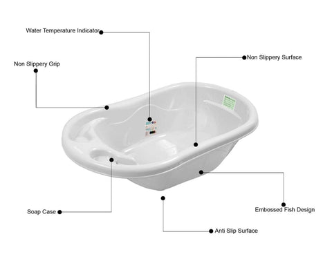 Sunbaby Combo of Anti-Slip Plastic Baby Bathtub with Drain Plug & Baby Bath seat for New Born Babies for Bathing