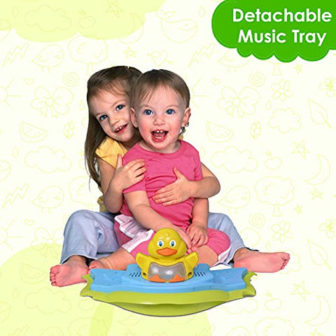SUNBABY Musical Piano Duck Baby Rocking Walker, Height Adjustable, Light & Musical Toys, Rattles, Double Stitching Soft Cushioned Seat , Age 6-24 Months.(Green-Orange)
