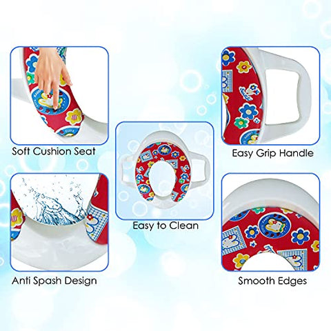 Sunbaby Soft Cushion Baby Potty Seat with Handle Support (WHITE-RED)