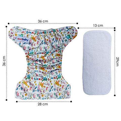 Sunbaby "TICKY BOTTOM" set of 4 Reusable Washable Waterproof Baby Cloth Diaper + Open Pocket Diaper, Adjustable 4 in 1 size for Growing Babies