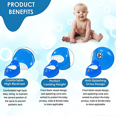 Sunbaby Potty Toilet Trainer Seat/Chair with Lid and High Back Support for Toddler Boys Girls Age 7 Months to 3 Years (BLUE-WHITE)