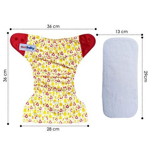 Sunbaby "TICKY BOTTOM" set of 4 Reusable Washable Waterproof Baby Cloth Diaper + Open Pocket Diaper, Adjustable 4 in 1 size for Growing Babies