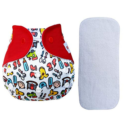 Sunbaby "TICKY BOTTOM" set of 4 Reusable Washable Waterproof Baby Cloth Diaper + Open Pocket Diaper, Adjustable 4 in 1 size for Growing Babies