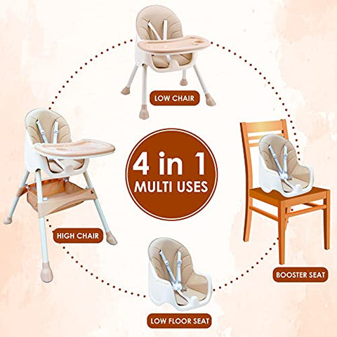 Sunbaby Mealtime 3 In 1 Baby High Chair W/Feeding Tray For Babies Food, Booster Seat For Dining Table ,W/ Safety Protection Belt, Height Adjustable, Soft Cushion, Toddlers Activity Table & Chair Set(Beige)