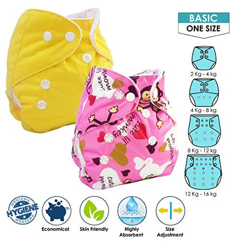 Sunbaby "TICKY BOTTOM" set of 4 Reusable Washable Waterproof Baby Cloth Diaper + Open Pocket Diaper, Adjustable 4 in 1 size for Growing Babies