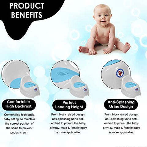 Sunbaby Potty Toilet Trainer Seat/Chair with Lid and High Back Support for Toddler Boys Girls Age 7 Months to 3 Years (BLUE-WHITE)