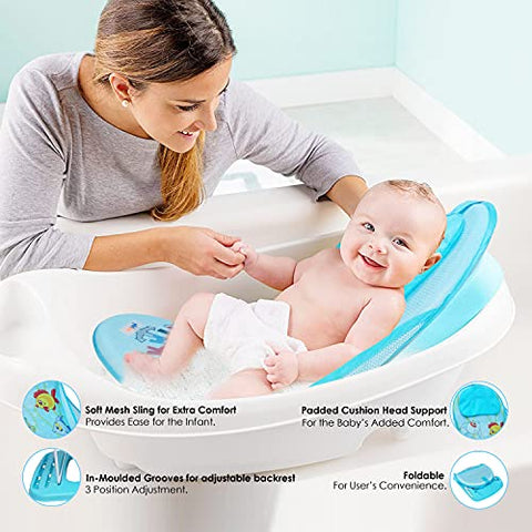 Sunbaby"First Bath" Net Deluxe Bather w/Padded Cushion for Baby, Safety Anti Slip Rubber-for Newborn/Infants,Portable Foldable Bathing wash Training Seat for Baby boy, Girl 0-6 Months (Pink)