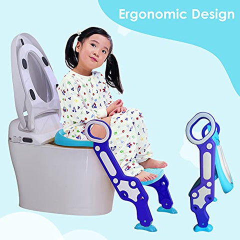 Sunbaby Potty Toilet Trainer Seat/Chair with Lid and High Back Support for Toddler Boys Girls Age 7 Months to 3 Years (BLUE-WHITE)