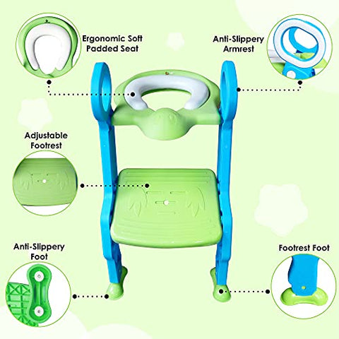 Sunbaby Potty Toilet Trainer Seat/Chair with Lid and High Back Support for Toddler Boys Girls Age 7 Months to 3 Years (BLUE-WHITE)