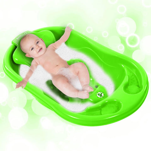 Sunbaby Baby Anti Slip Big Plastic Bathtub with Bath Toddler Seat Sling Non Slip Suction for Bathing,Baby Shower,Bubble Bath (GREEN-GREEN)