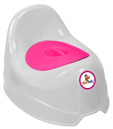 Sunbaby Potty Toilet Trainer Seat/Chair with Lid and High Back Support for Toddler Boys Girls Age 7 Months to 3 Years (WHITE-PINK)