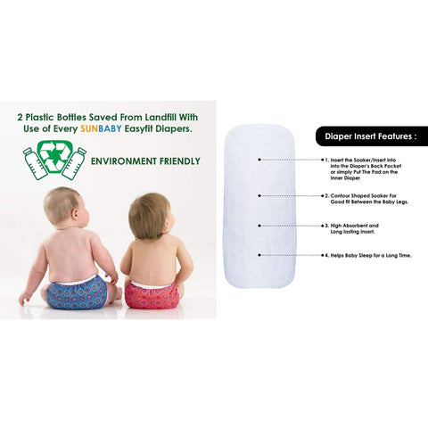 Sunbaby "TicklyBottom" Reusable Washable Waterproof Baby Cloth Diaper +1 Dryfeel highly absorbent Insert Pack of 3