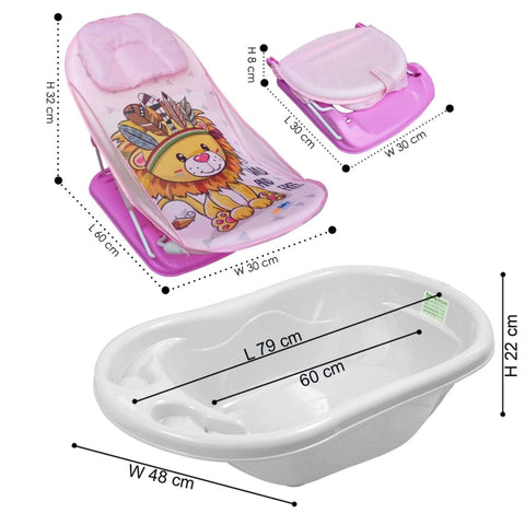 Sunbaby Combo of Anti-Slip Plastic Baby Bathtub with Drain Plug & Baby Bath seat for New Born Babies for Bathing