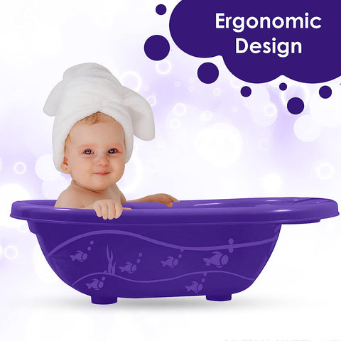 Sunbaby Baby Anti Slip Big Plastic Bathtub with Bath Toddler Seat Sling Non Slip Suction for Bathing,Baby Shower,Bubble Bath (PURPLE-PURPLE)
